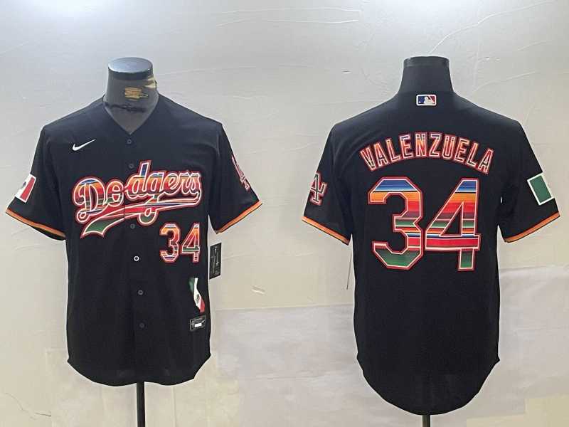 Men%27s Los Angeles Dodgers #34 Fernando Valenzuela Black Rainbow Mexico Cool Base Stitched Fashion Jersey->los angeles dodgers->MLB Jersey